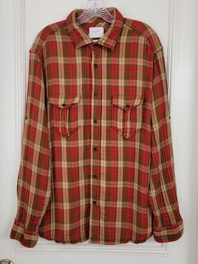 Billy Reid Mens Standard Fit Plaid Button Down Long Sleeve Western Flannel. XL